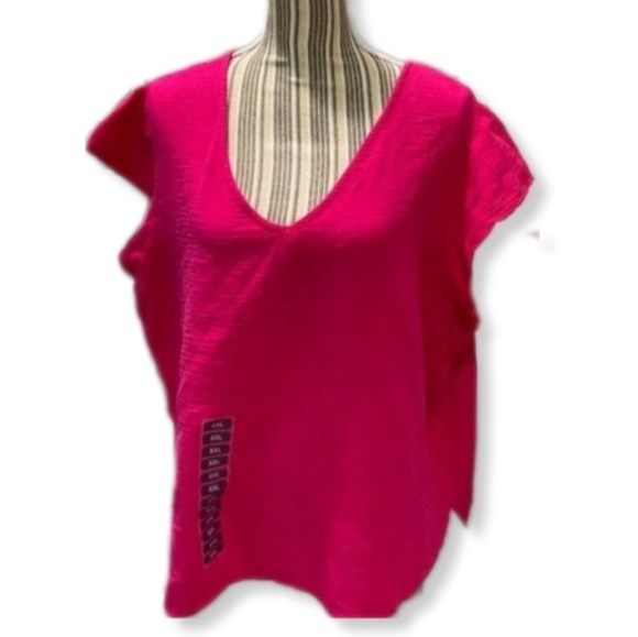 Three Dots Double Gauze Flutter Sleeve Top in Fushsia Size XL MSRP $138 W-538 - Picture 4 of 13